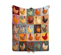 Chicken Blanket, Vintage Rooster Plaid Print Blankets, Funny Chicken Print Flannel Bed Throws,Lightweight Warm Roosters Farm Quilt Design for Home & Gifting (130 * 150CM)
