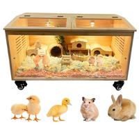 Chicken Brood Box Natural Pine Wood Brooder Box for Chicks with Thermostat & Heating Lamp & Brake Casters - 1.5cm Thick Solid Panels for Chicks/Ducklings/Hamsters/Chew-Proof(80 x 40 x 40 cm)