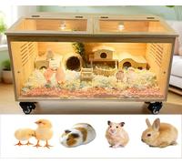 Chicken Brood Box Natural Pine Wood Brooder Box for Chicks with Thermostat & Heating Lamp & Brake Casters - 1.5cm Thick Solid Panels for Chicks/Ducklings/Hamsters/Chew-Proof (100x52x53cm)