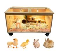 Chicken Brood Box Natural Pine Wood Brooder Box for Chicks with Thermostat & Heating Lamp & Brake Casters - 1.5cm Thick Solid Panels for Chicks/Ducklings/Hamsters/Chew-Proof (80x42x43cm)