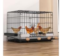 Chicken Cage Indoor with Pull-Out Trays Feeding Troughs and Egg Tray Iron Material Small Chicken Coops Top Opening Doors Foldable for Small Animal Poultry(85 * 60 * 70CM)
