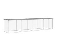 Chicken Cage with Roof, 403x98x90 cm, Galvanised Steel, Light Grey | Lockable door, mesh ventilation, weather- roof, heavy-duty frame, outdoor use, small animal enclosure