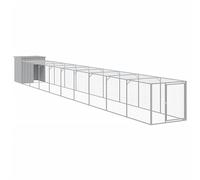 Chicken Cage with Run Light Grey 110x1017x110 cm Galvanised Steel | Ventilated mesh panels, protective roof, se latch door, easy access house entry, heavy-duty steel build