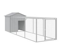 Chicken Cage with Run Light Grey 117x405x123 cm Galvanised Steel | Sturdy metal frame,mesh ventilation,roof ,se latch door,spacious run area