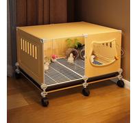 Chicken Cage With Universal Wheels, Small Animal Habitat Side Panel Ventilation Rutin Chicken Breeding Box Tray Design For Quail Ducks Rabbit(Yellow,70 * 45 * 45CM)
