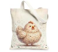 Chicken Canvas Tote Bag for Women, Fanciful Playful Bubbles Polka Dots Spring Pastel Washable Reusable Shopping Bags Ideas for Shopping Trips Office Library Casual 13x15 Inch