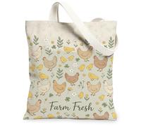 Chicken Canvas Tote Bag for Women, Farm Rustic Chick Flower Spring Green Washable Reusable Graphic Tote Bag Ideas for Family Friends Colleagues Reading Loves 13x15 Inch