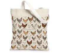 Chicken Canvas Tote Bag for Women, Farmhouse Rustic Egg Flower Fall Beige Washable Reusable Grocery Bag Ideas for Travel Wo, Beige, 13x15 Inch