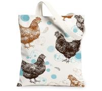 Chicken Canvas Tote Bag for Women, Farmhouse Rustic Feather Bubble N/a Brown Washable Reusable Everyday Tote Bags Ideas for, Brown, 13x15 Inch