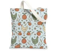 Chicken Canvas Tote Bag for Women, Rustic Farmhouse Orange Wheat Harvest Light Blue Washable Reusable Everyday Tote Bags Fo, Light Blue, 13x15 Inch