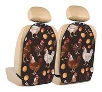 Chicken Car Seat Kick Mats, Cute Hen 2 Pack Back Seat Protectors with Storage Pockets Water Resistant Mud And Scratches with Adjustable Buckle