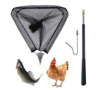 Chicken Catcher Leg Hook Retractable Stainless Steel Poultry Hook 2-in-1 Net Set for Poultry, Bird Catcher, Fish Landing Net Fishing Telescopic for Chicken, Turkeys, Geese, Ducks