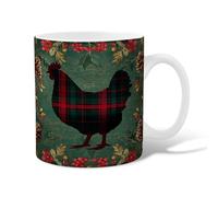 Chicken Ceramic Coffee Mug, Fall Rustic Pinecones Berry Thanksgiving Green Novelty Tea Cup with Handle Gift for Friends Family Coworkers Teachers Couples Employees 15 Oz
