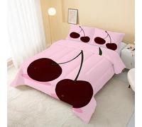 Chicken Cherry Pink Coverless Duvet Single 7.5 Tog, Fruit Soft Quilt for Kids Boys Girls, Lightweight Comforter Set for All Seasons, Easy Care Bedding Single Bed Size W&42