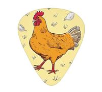 (Chicken Chick) Guitar Picks Set Of 12 With Transparent Plastic Box For Bass Electric And Acoustic Guitars Ukulele