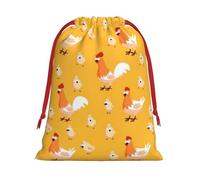 Chicken Chick Print Drawstring Gift Bags For Christmas,Holiday Party Gift Wrapping Bag Assorted Sizes