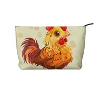 Chicken Chick Printed Corduroy Makeup Bag for Women Cute Make up Bag Travel Cosmetic Bag with Wristlet