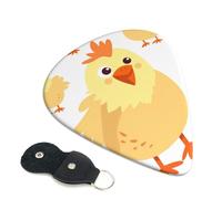 Chicken Chick Printed Guitar Picks, 6 Pack with Leather Keychain Pick Holder - 0.46mm, 0.71mm, 0.96mm Assorted Thickness for Acoustic Ukulele, Electric Guitar, Acoustic Guitar, Bass