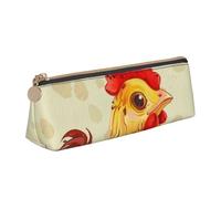 Chicken Chick Printed Leather Pencil Case Triangle Pen Pencil Pouch Office Large Pencil Bag Stationery Box for Men Women Teens Students