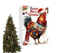 Chicken Christmas - 24 Day Countdown with 2D Acrylic Rooster Ornaments | Rustic Farmhouse Holiday Decor for Tree and Window, Festive Souvenir Gift, 26x18x