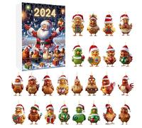 Chicken Christmas, 24 Doors with Cute Chicken Pendants Countdown Calendar, Chicken 2D Acrylic Pendant for Children Adults Christmas Tree Wall Door Window Holiday Party Decoration