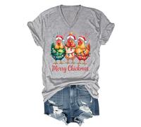 Chicken Christmas V Neck Shirt Funny Merry Christmas Chicken Shirts for Women Grey