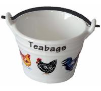 Chicken cockerel Rooster Teabag Tidy, Porcelain Bucket Shaped Teabag Tidy