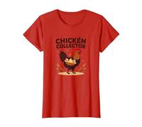 Chicken Collector Funny Farm Lover Rooster Egg Gatherer T-Shirt, Women, Red, L