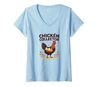 Chicken Collector Funny Farm Lover Rooster Egg Gatherer V-Neck T-Shirt, Women, Baby Blue, XXL