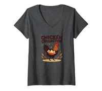 Chicken Collector Funny Farm Lover Rooster Egg Gatherer V-Neck T-Shirt, Women, Dark Heather Grey, XL