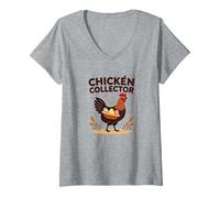 Chicken Collector Funny Farm Lover Rooster Egg Gatherer V-Neck T-Shirt, Women, Heather Grey, L
