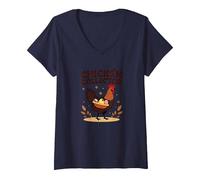 Chicken Collector Funny Farm Lover Rooster Egg Gatherer V-Neck T-Shirt, Women, Navy, XXL
