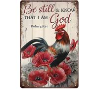 Chicken Coop Accessories Chicken Kitchen Decor, Vintage Chicken Signs Be Still Know That I Am God,Home Bar Kitchen Coffee Man Cave Garage Wall Decor Art Tin Sign 8x12 Inch