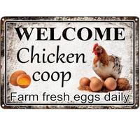 Chicken Coop Accessories,Welcome Chicken Coop Farm Fresh Eggs Daily Decor, Funny Retro Vintage Rustic Chicken Coop Decor Metal Signs for Chicken Coop Farmhouse Wall Decor Plaque Gift 8x12 Inch