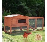 Chicken Coop and Run - Solid Wood Duck House with Pull-out Tray for Rabbits and Chickens - Outdoor Large Hen House and Bunny Cage