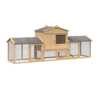 Chicken Coop Brown 225x60x89cm Solid Pine Wood Lockable Weatherproof Run Garden