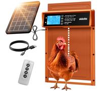 Chicken Coop Door, Solar Powered Automatic with LCD Display, Light Sensor | Anti-Pinch Safety Reverses if Obstructed, Protects Flock from Foxes and Predators - Brown