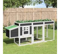 Chicken Coop Grey 204x50x84 cm. Solid Pine Wood w/ Pull-Out Tray & Water Roof