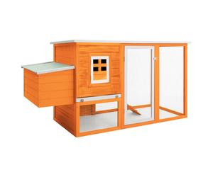 Chicken Coop Grey/White Pine Wood 202x75x98cm Green Roof Egg Box Wire Mesh Tray