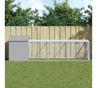 Chicken Coop Light Grey Galvanised Steel 117x405x123 cm Large Covered Secure Run