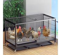 Chicken Coop Metal Poultry Breeding Cage with Pull-Out Trays and Wheels, Portable Design with Skylight, Easy to Assemble for Outdoor Backyard Use