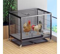 Chicken Coop Metal Poultry Cage with Pull-Out Trays and Wheels, Portable Design with Skylight, Easy to Assemble for Outdoor Use