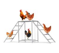 Chicken Coop Perches, Metal Chicken Toys for Hens with Swing & Ladder, Chicken Run Accessories for Healthy Pets, Durable & Easy Clean Poultry Playground for Backyard Farm Grey