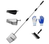 Chicken Coop Scooper - Litter Scoop With Extendable Handle, 3 Shovel Heads Ergonomic Cleaning Tool, Long Reach Waste Remover Spatula | Farm Maintenance Animal Backyard Hen Poultry Barn Pen Run