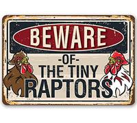 Chicken Coop Sign - Beware Tiny Raptors - Funny Chicken Coop Accessories, Farm Decor and Farmhouse Hen House Print, Country Home Display, 8x12 Indoors or Outdoors Durable Rustic Metal Sign