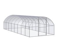 Chicken Coop Silver Galvanised Steel 3x8x2 m Outdoor Run Spacious Durable Secure