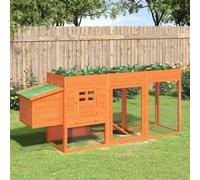 Chicken Coop Solid Pine Wood Brown/Green 204x50x84cm with Pull-Out Tray Garden.