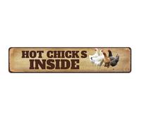 Chicken Coop Tin Sign 4x16 Inch - Hot Chicks Inside - Funny Chicken Pen Accessories - Hen House And Rooster Decoration - Chicken Farm Sign And Farmers Gift