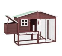 Chicken Coop with Nest Box Mocha and White Solid Fir Wood | Galvanised wire mesh run, water- tilting roof, pull-out tray, non-slip ramp, backyard use