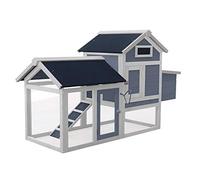 Chicken Coop with Nesting Box & Open Enclosure, Grey, House with Pull-out Tray